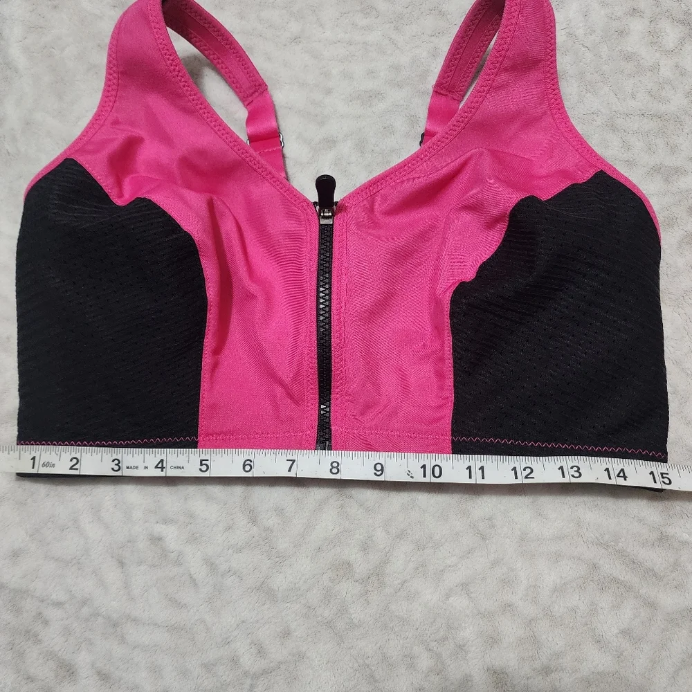 Glamorise Pink and Black Women's High-Impact Sport Bra Size 38G 1266